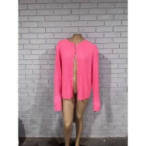 J.Crew Cashmere Ribbed Cardigan Sweater Neon Pink 3X New CO325